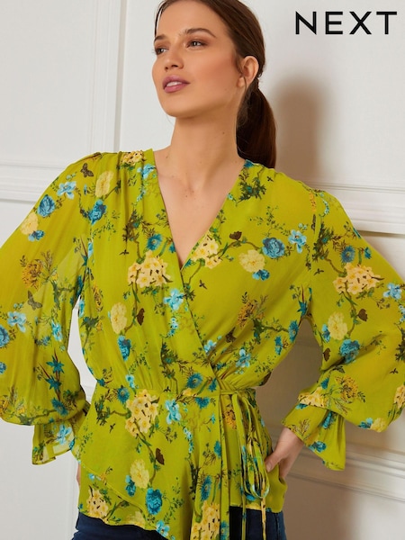 Preen Green Floral Stripe Long Sleeve Wrap Blouse (TGZ072) | € 14