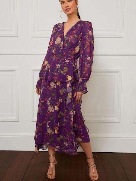 Пурпурный в полоску с цветочным принтом Preen - Wrap Midi Dress (TJA404) | €19