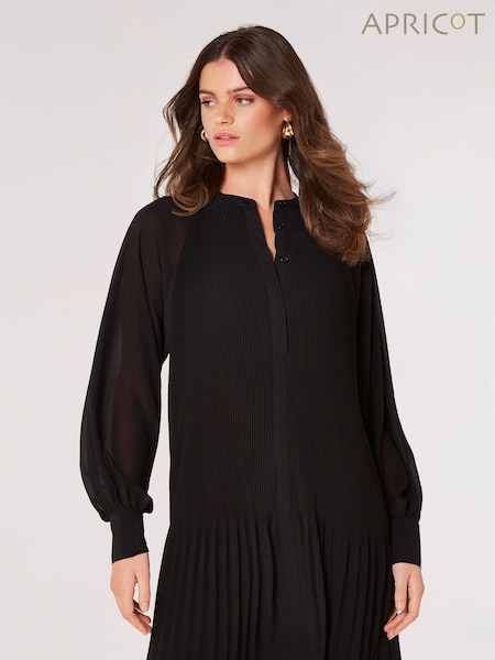 Apricot Black Cream Plisse Long Sleeve Chiffon Dress (TV4133) | €21.50