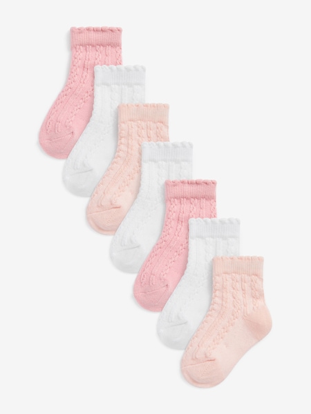 Pink/Weiß/Zopfstrickmuster - Baby Cable Socks 7 Pack (0mths-2yrs) (U00441) | 7 €