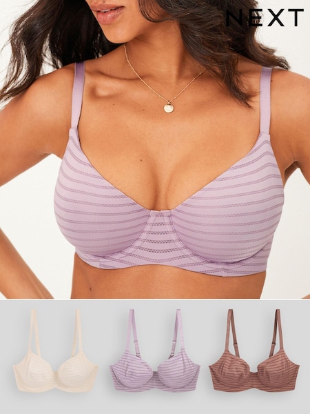 Lilac Purple/Chocolate Brown/Cream DD+ Non Pad Balcony Bras 3 Pack (U00608) | € 13