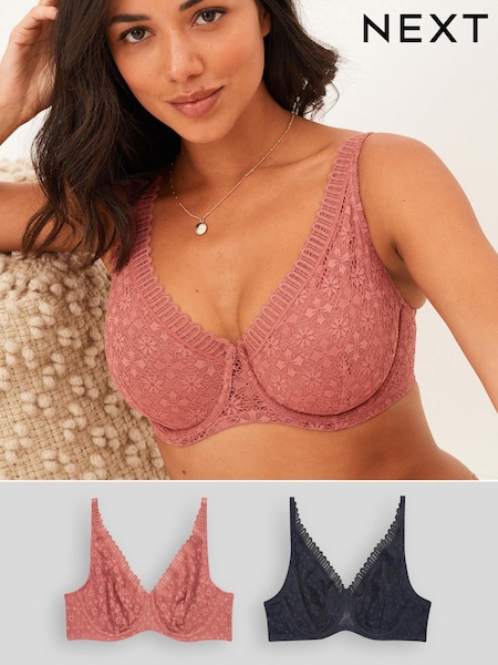 Navy Blue/Pink DD+ Non Pad Full Cup Geo Lace Bras 2 Pack (U00609) | € 8