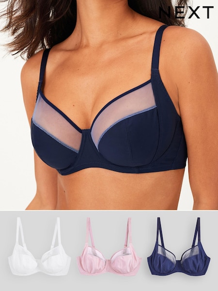 Navy Blue/Pink/White DD+ Non Pad Full Cup Bras 3 Packs (U00611) | €13