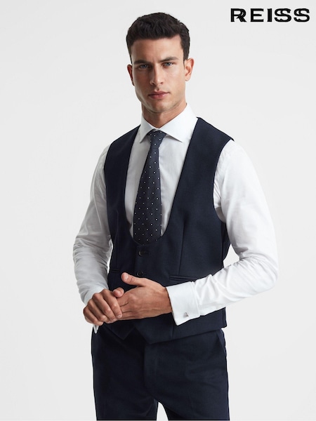 Reiss Navy Bold Horse Shoe Slim Fit Wool Waistcoat (U00878) | €210