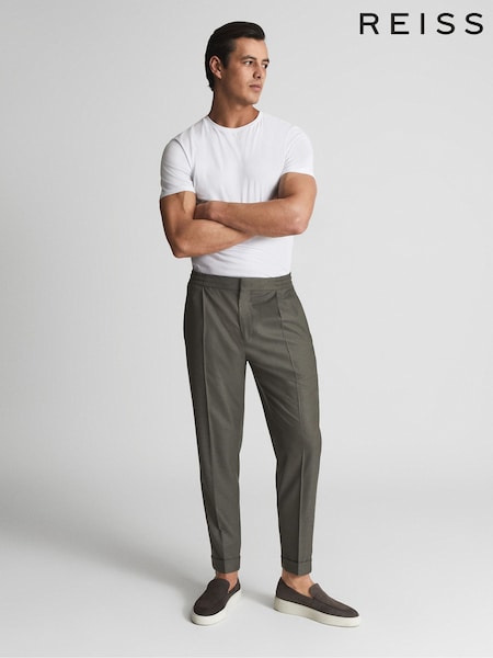 Reiss Khaki Brighton Relaxed Drawstring Trousers with Turn-Ups (U00943) | €200