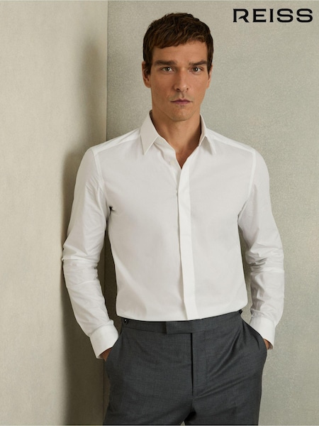 לבן - Reiss Kiana Slim Fit Cotton Blend Shirt (U00974) | ‏642‏₪