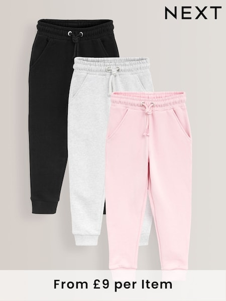 وردي/رمادي/أسود - 3 Pack Soft Jersey Regular Fit Joggers (3-16yrs) (U01089) | ‏161 ر.س.‏ - ‏197 ر.س.‏
