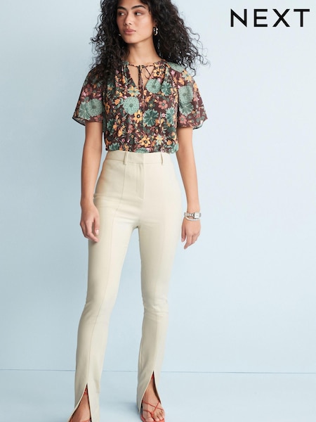 Ecru Cream - Skinny Split Hem Detail Trousers (U01098) | € 14