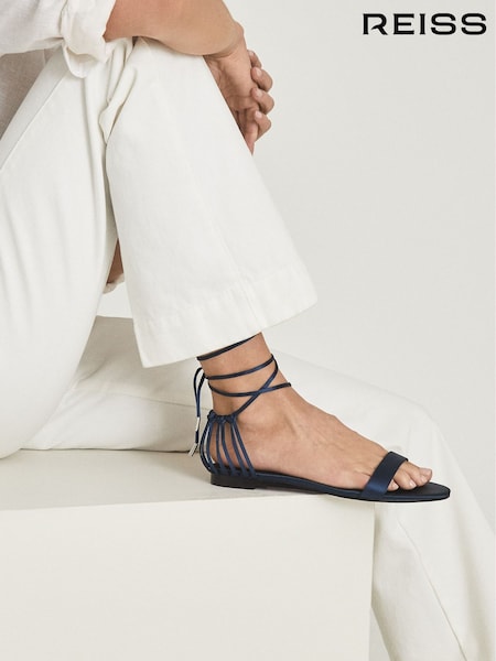 Reiss Navy Zhane Satin Strappy Wrap Sandals (U01457) | €195
