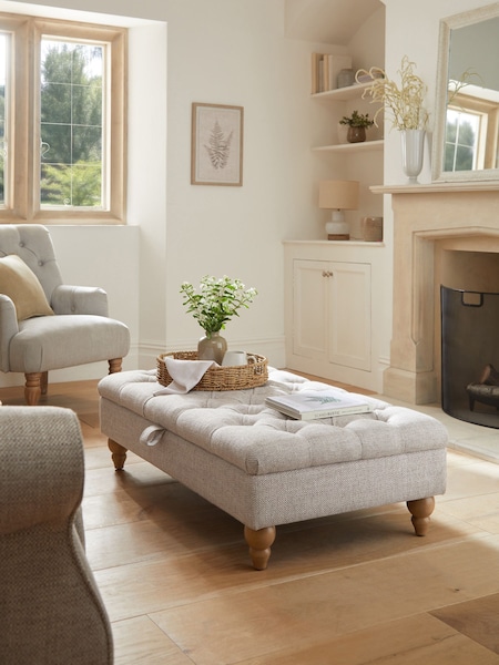 Buttoned Chunky Weave Mid Natural Albury Large Footstool (U01880) | €340