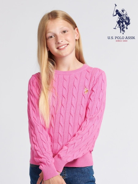 U.S. Polo Assn. Pink Girls Cable Knit Jumper (U01886) | €31 - €39