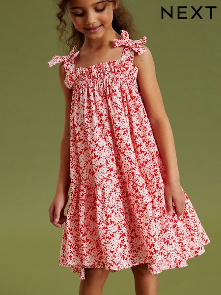 Red Ditsy Tie Shoulder Printed Summer Dress (3-16yrs) (U01925) | € 10 - € 14