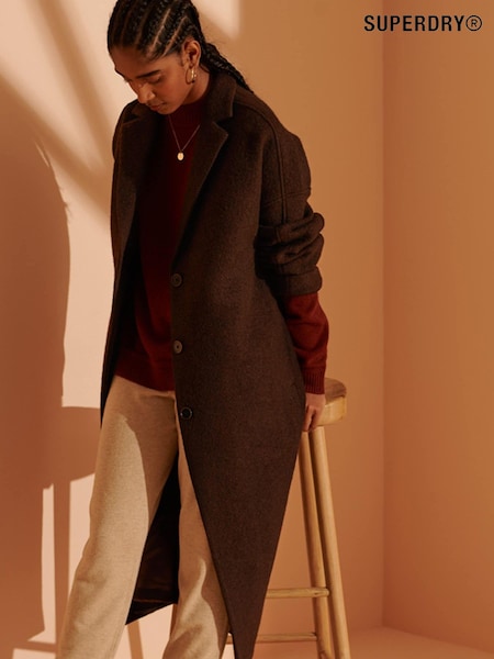 Superdry Brown Cult Studios Limited Edition LongLine Wool Coat (U02259) | €121