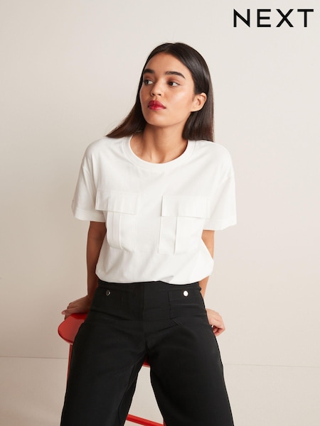 Ecru White Short Sleeve Pocket T-Shirt (U02442) | €4