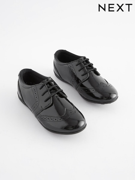 Black Patent Wide Fit (G) School Leather Lace-Up Brogues (U02996) | €15 - €20
