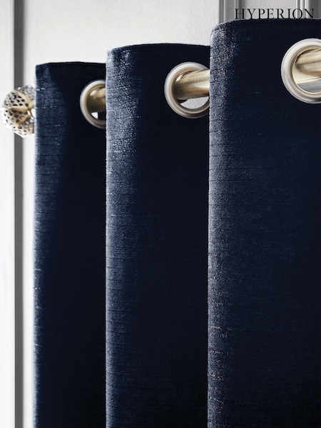 Hyperion Deep Navy Blue Selene Luxury Chenille Weighted Thermal Lined Eyelet Curtains (U03044) | $146 - $326