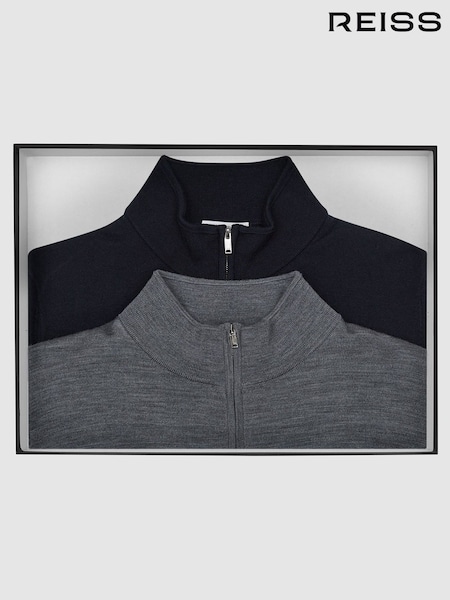 Sininen - Reiss Blackhall Merino Wool Zip Neck Jumpers 2 Pack (U03160) | €280