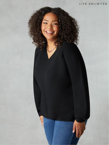 Live Unlimited Black Textured V-Neck Jumper (U03227) | €95