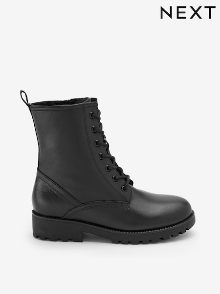 Schwarzes Leder - Warm Lined Lace Up Boots (U03815) | 32 € - 37 €