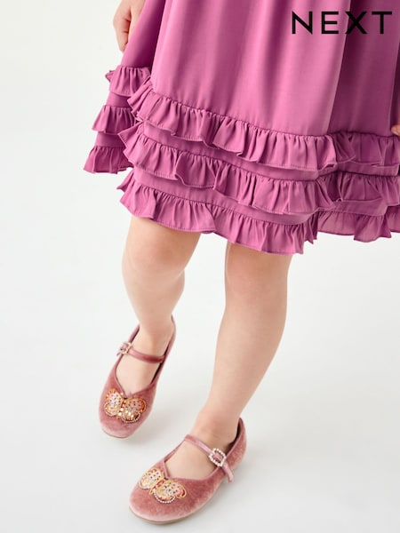Pink, Samt, Schmetterlingsverzierung - Occasion Mary Jane Shoes (U03817) | 19 € - 24 €