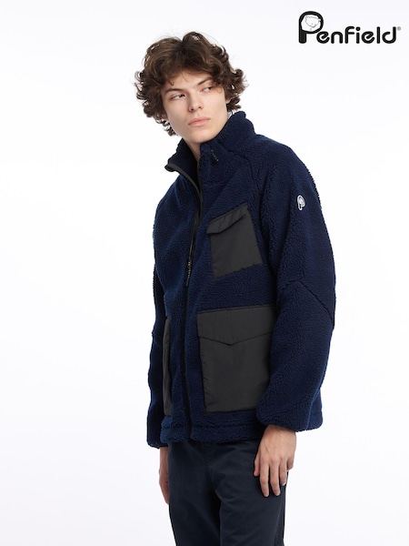 Penfield Blue Bear Borg Zip Thru Angled Pocket Coat Jacket (U04139) | ₪704