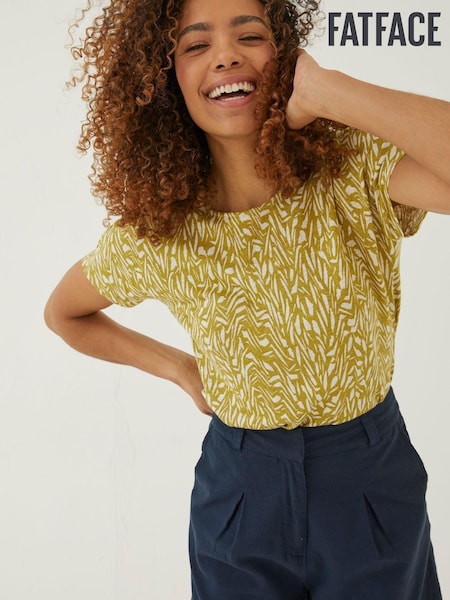 FatFace Green Tie Back Paint Linen T-Shirt (U04191) | €17