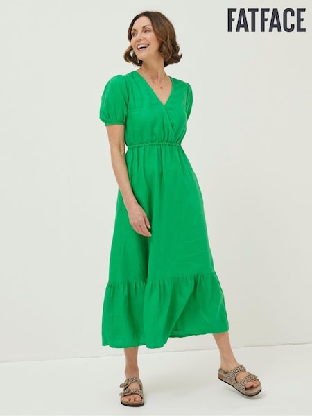 FatFace Green Vivvie Linen Midi Dress (U04416) | €54