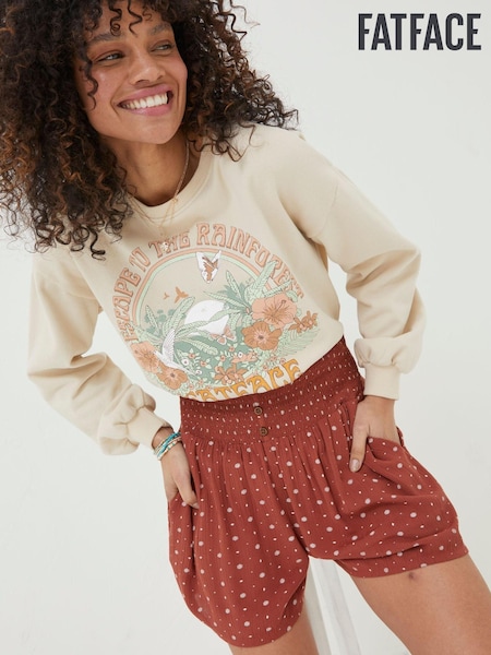 FatFace Red Clip Geo Shirred Shorts (U04418) | €21.50