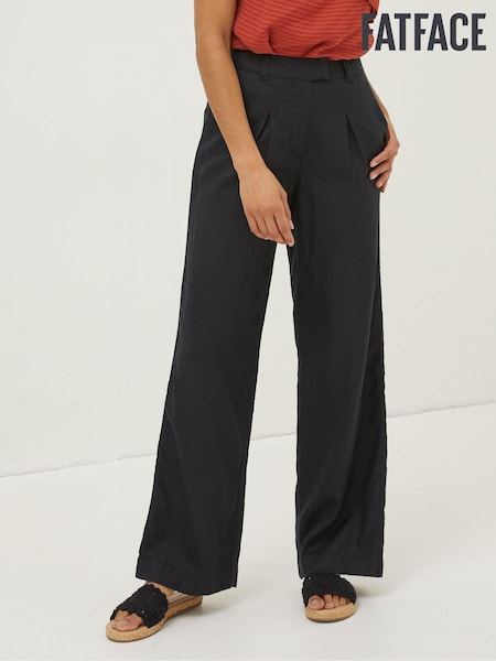 FatFace Black Ives Wide Leg Linen Trousers (U04479) | €43.50