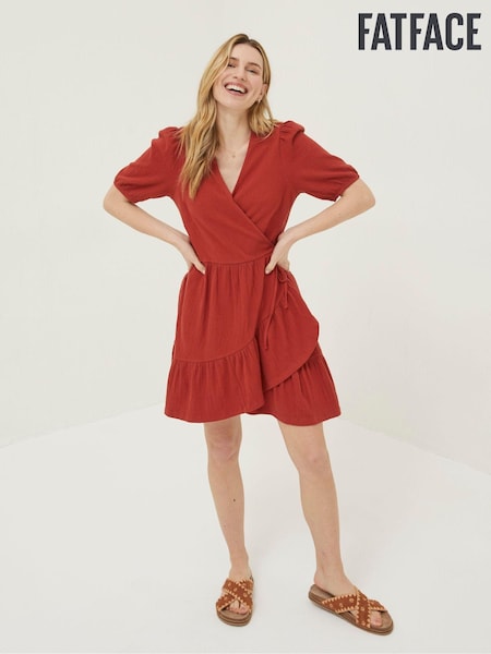 FatFace Red Danica Jersey Wrap Dress (U04499) | €25