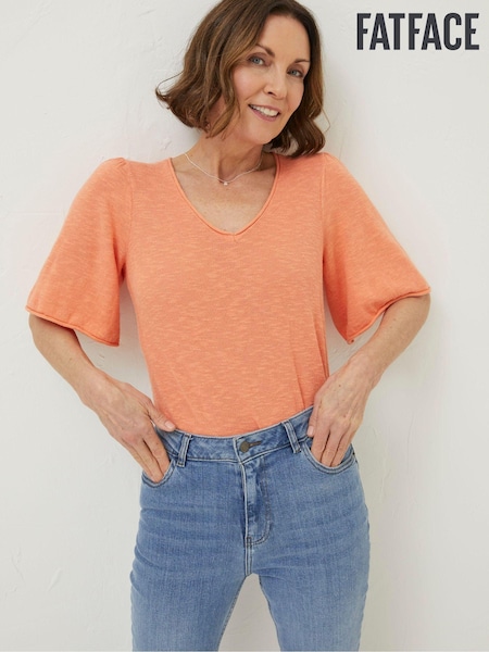 FatFace Orange V-Neck Angela Knitted Top (U04522) | €35