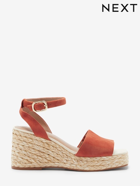 Orange Forever Comfort® Leather Raffia High Wedges (U04999) | €23