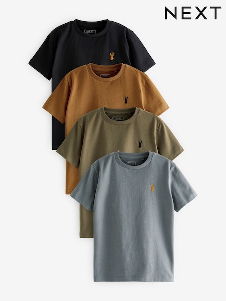 Gris/negro/verde caqui/marrón tostado - Short Sleeve Stag Embroidered T-Shirts 4 Pack (3-16yrs) (U06032) | 28 € - 36 €