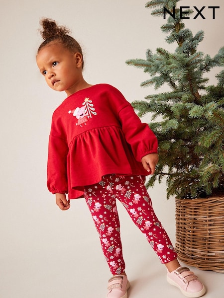 Red Peppa Pig Christmas Top And Leggings Set (3mths-7yrs) (U06312) | €10 - €11.50