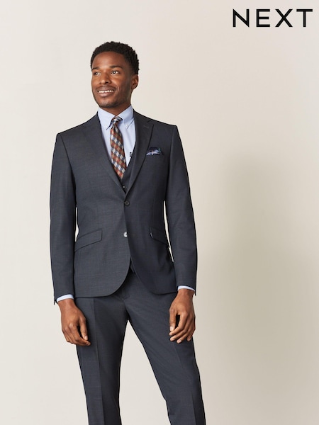 Navy Blue Slim Fit Check Suit (U06820) | €27