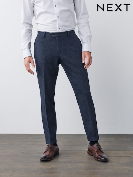 Navy Blue Slim Fit Check Suit: Trousers (U06822) | €18.50