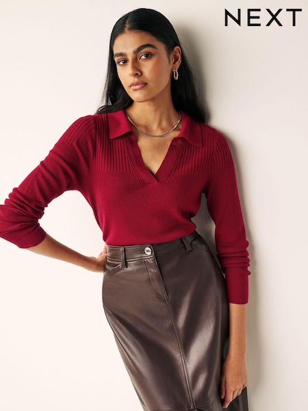 Red Premium Merino Polo Neck Jumper (U06984) | AED147