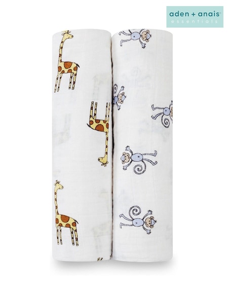 aden + anais White Large Muslin Jungle Jam 100% Cotton Blankets 2 Pack (U08895) | €44