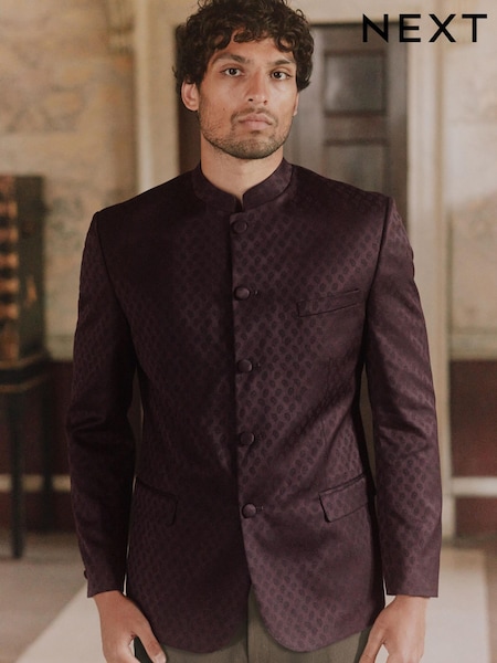 Burgundy Red Slim Nehru Collar Suit Jacket (U09074) | 60 zł