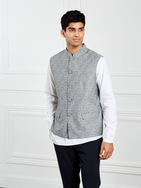 Silver Nehru Collar Waistcoat (U09075) | €7