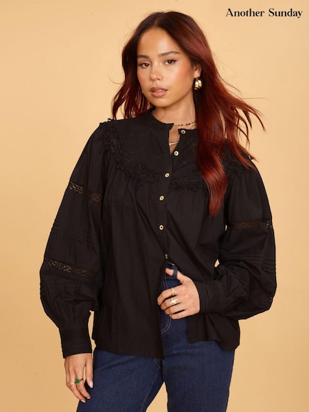 Another Sunday Long Sleeved 100% Cotton Blouse With Lace Detail (U09155) | € 24