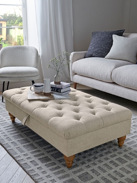 Buttoned Tweedy Plain Light Natural Albury Large Footstool (U09245) | €315