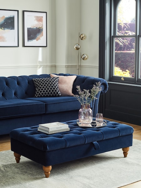 Buttoned Soft Velvet Navy Blue Albury Large Footstool (U09246) | €315