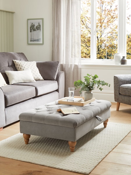 Buttoned Fine Chenille Mid Grey Albury Large Footstool (U09247) | €340