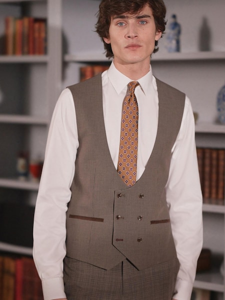 Brown Check Suit Waistcoat (U09282) | €27