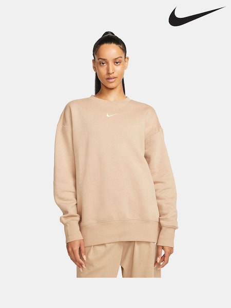 Bej - Bluză flaușată Nike Swoosh supradimensionată pentru copii (U09353) | 196 LEI