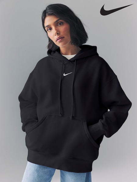 Nike Black Oversized Sportswear Phoenix Fleece Mini Swoosh Pullover Hoodie (U09366) | €77