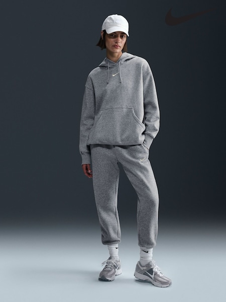 Nike Dark Grey Heather Oversized Sportswear Phoenix Fleece Mini Swoosh Pullover Hoodie (U09367) | €86
