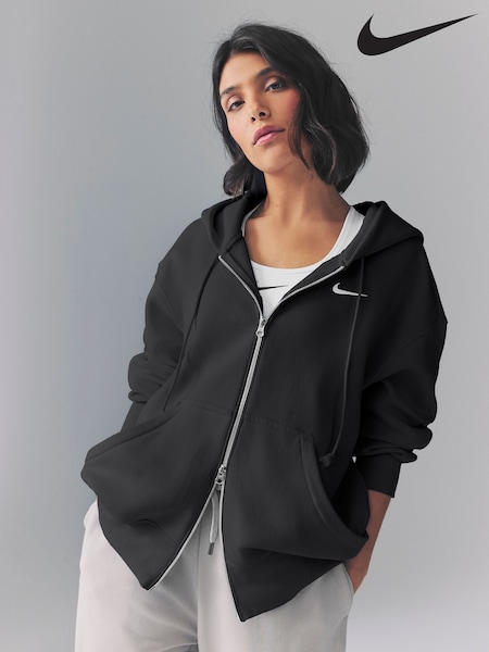 Schwarz - Nike Phoenix Oversize-Hoodie mit Mini-Swoosh und durchgehendem Reißverschluss aus Fleece (U09394) | 112 €