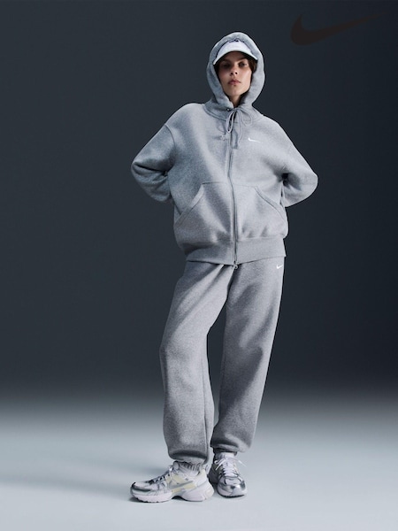 Gri închis Heather - Hanorac din fleece cu fermoar întreg Nike Larg Mini Phoenix Swoosh (U09395) | 484 LEI - 544 LEI